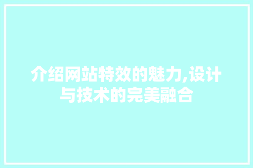介绍网站特效的魅力,设计与技术的完美融合