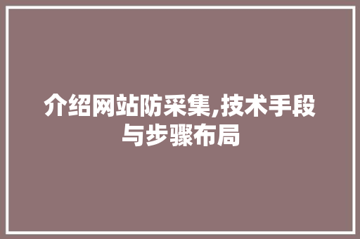 介绍网站防采集,技术手段与步骤布局