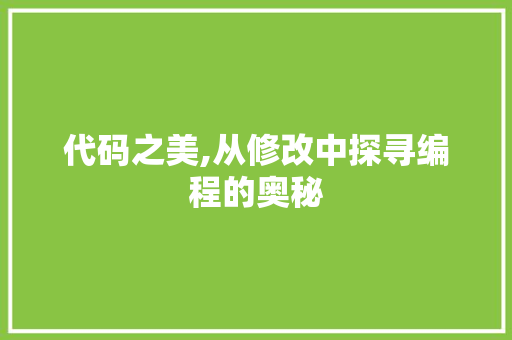 代码之美,从修改中探寻编程的奥秘