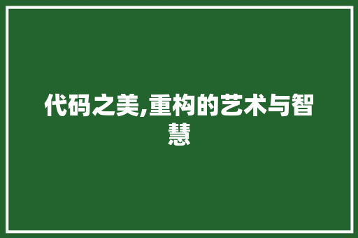 代码之美,重构的艺术与智慧 神马SEO