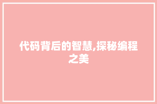 代码背后的智慧,探秘编程之美 神马SEO