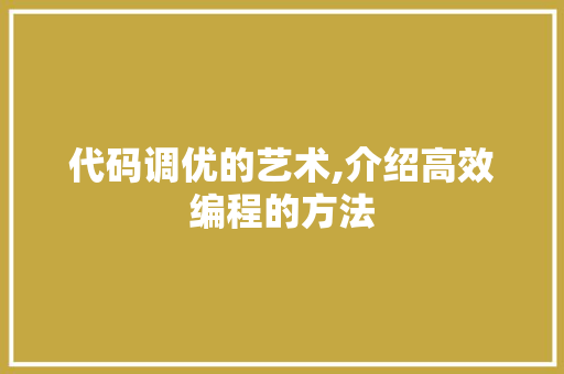 代码调优的艺术,介绍高效编程的方法 搜狗SEO