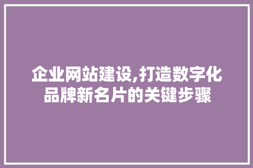 企业网站建设,打造数字化品牌新名片的关键步骤 GoogleSEO
