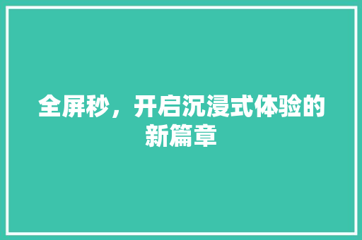 全屏秒，开启沉浸式体验的新篇章 百度SEO