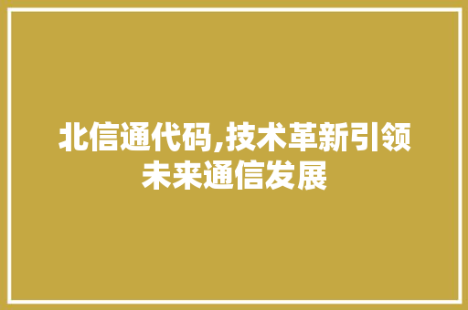 北信通代码,技术革新引领未来通信发展 神马SEO