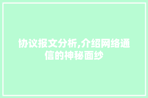 协议报文分析,介绍网络通信的神秘面纱