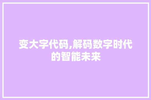 变大字代码,解码数字时代的智能未来 神马SEO