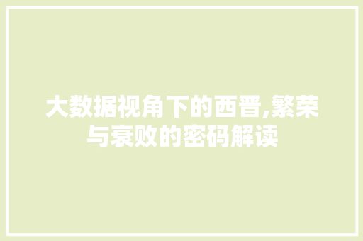大数据视角下的西晋,繁荣与衰败的密码解读 GoogleSEO