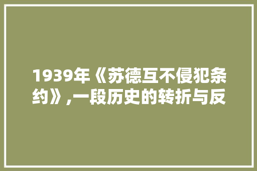 1939年《苏德互不侵犯条约》,一段历史的转折与反思 搜狗SEO
