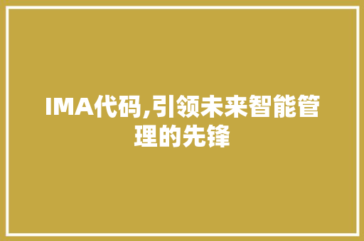 IMA代码,引领未来智能管理的先锋 神马SEO
