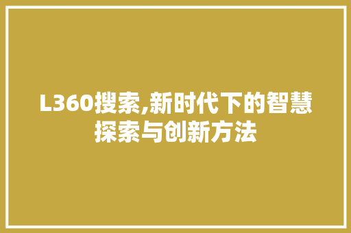 L360搜索,新时代下的智慧探索与创新方法 百度SEO