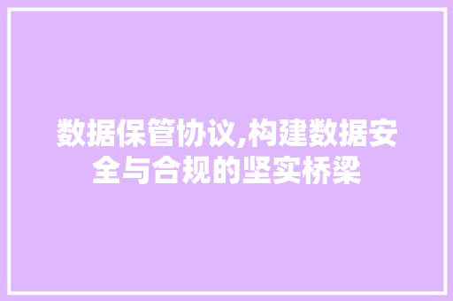 数据保管协议,构建数据安全与合规的坚实桥梁 神马SEO