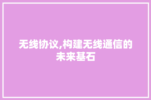 无线协议,构建无线通信的未来基石 必应SEO