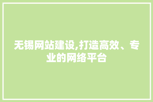 无锡网站建设,打造高效、专业的网络平台 必应SEO