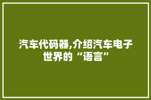 汽车代码器,介绍汽车电子世界的“语言” 搜狗SEO