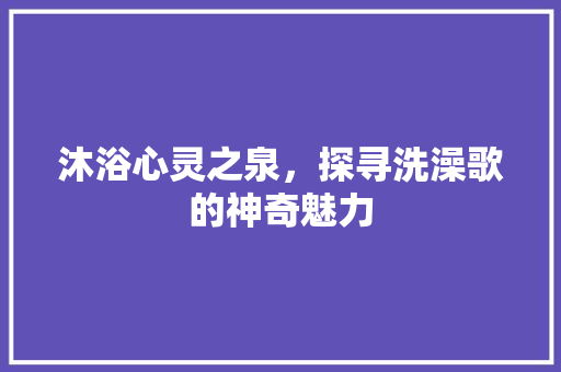 沐浴心灵之泉，探寻洗澡歌的神奇魅力 搜狗SEO