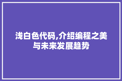 浅白色代码,介绍编程之美与未来发展趋势 GoogleSEO