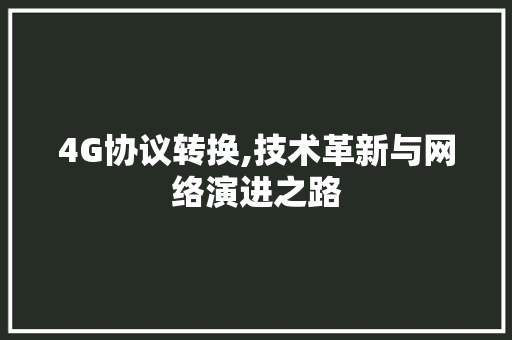 4G协议转换,技术革新与网络演进之路
