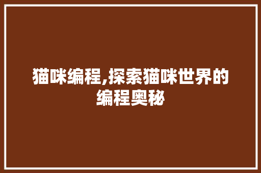 猫咪编程,探索猫咪世界的编程奥秘 搜狗SEO