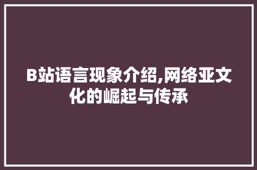 B站语言现象介绍,网络亚文化的崛起与传承