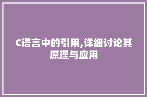 C语言中的引用,详细讨论其原理与应用