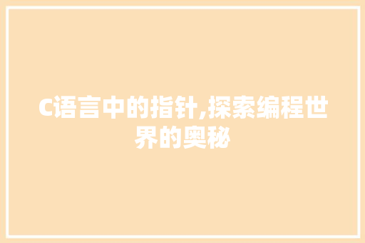 C语言中的指针,探索编程世界的奥秘 神马SEO