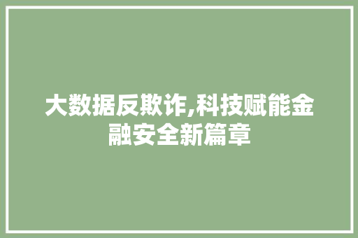 大数据反欺诈,科技赋能金融安全新篇章 神马SEO