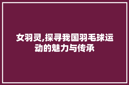 女羽灵,探寻我国羽毛球运动的魅力与传承 搜狗SEO