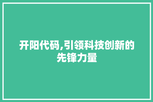 开阳代码,引领科技创新的先锋力量 神马SEO