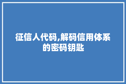 征信人代码,解码信用体系的密码钥匙 百度SEO 征信人代码,解码信用体系的密码钥匙 百度SEO