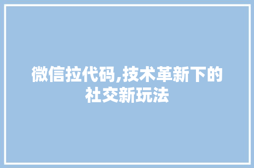 微信拉代码,技术革新下的社交新玩法 神马SEO