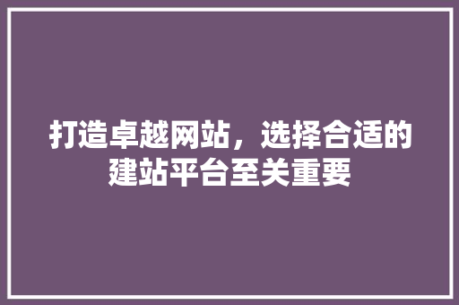 打造卓越网站，选择合适的建站平台至关重要 神马SEO