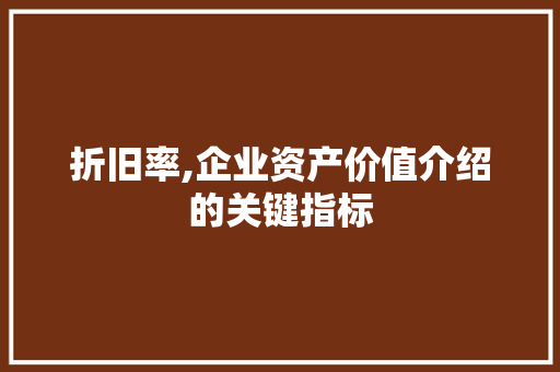 折旧率,企业资产价值介绍的关键指标