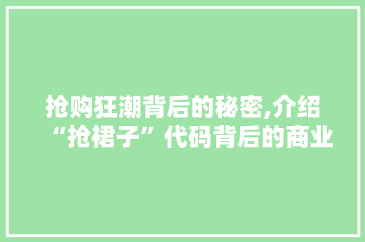 抢购狂潮背后的秘密,介绍“抢裙子”代码背后的商业逻辑 GoogleSEO