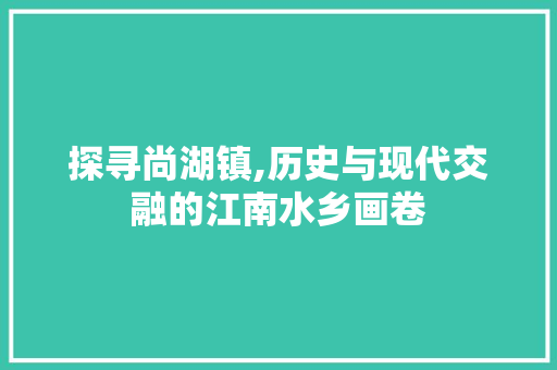 探寻尚湖镇,历史与现代交融的江南水乡画卷 搜狗SEO