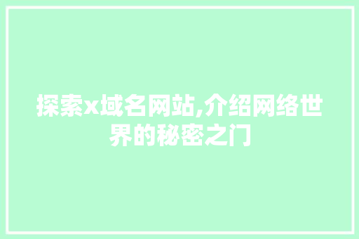 探索x域名网站,介绍网络世界的秘密之门 神马SEO