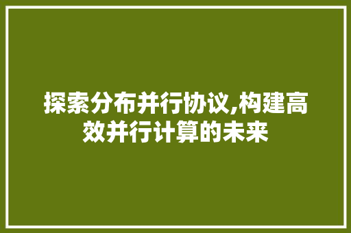 探索分布并行协议,构建高效并行计算的未来 必应SEO