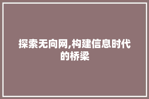 探索无向网,构建信息时代的桥梁