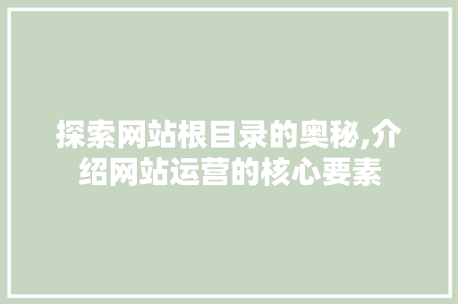 探索网站根目录的奥秘,介绍网站运营的核心要素