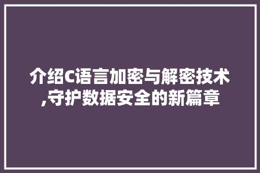 介绍C语言加密与解密技术,守护数据安全的新篇章 搜狗SEO