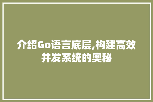 介绍Go语言底层,构建高效并发系统的奥秘 搜狗SEO