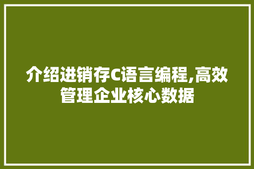 介绍进销存C语言编程,高效管理企业核心数据 神马SEO