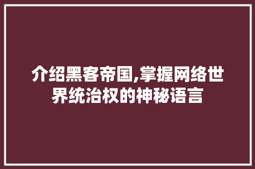 介绍黑客帝国,掌握网络世界统治权的神秘语言 百度SEO
