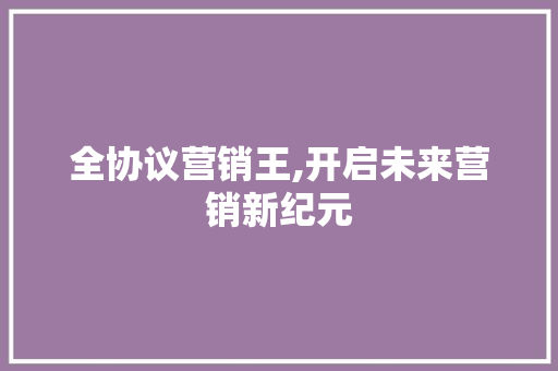 全协议营销王,开启未来营销新纪元 百度SEO