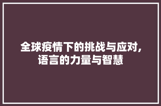 全球疫情下的挑战与应对,语言的力量与智慧 神马SEO