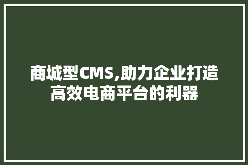 商城型CMS,助力企业打造高效电商平台的利器