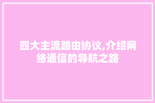 四大主流路由协议,介绍网络通信的导航之路