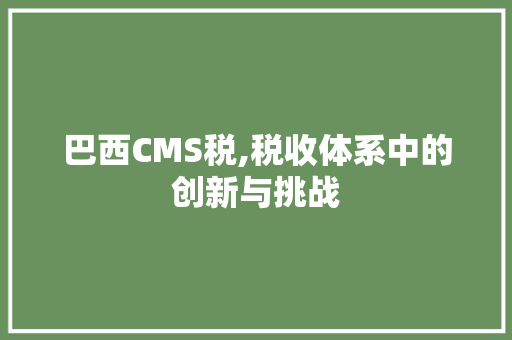 巴西CMS税,税收体系中的创新与挑战 神马SEO