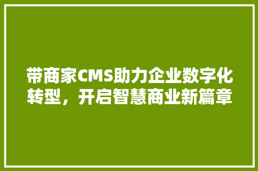 带商家CMS助力企业数字化转型，开启智慧商业新篇章 神马SEO