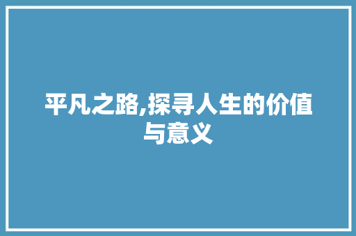 平凡之路,探寻人生的价值与意义